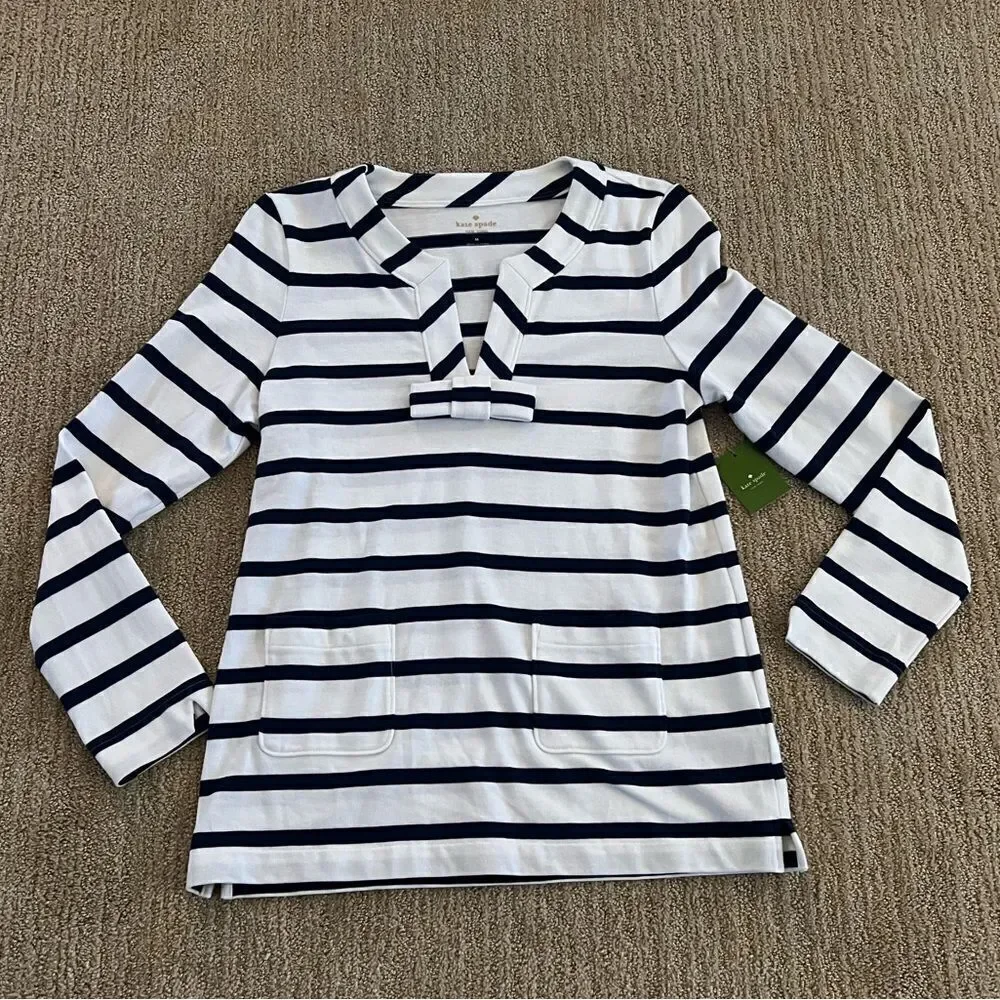 Kate Spade Blue and White Striped Box Tropez Top